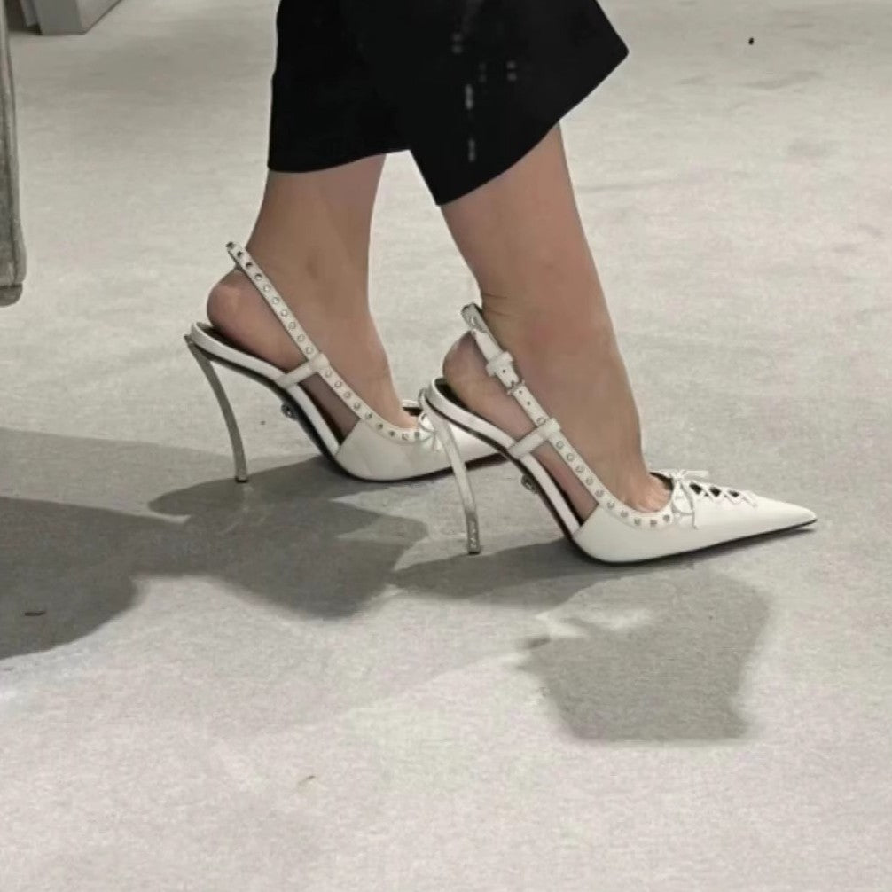 Pointed-toe Rivet-backed Stiletto Heels With A Thin Heel And Lace-up Design