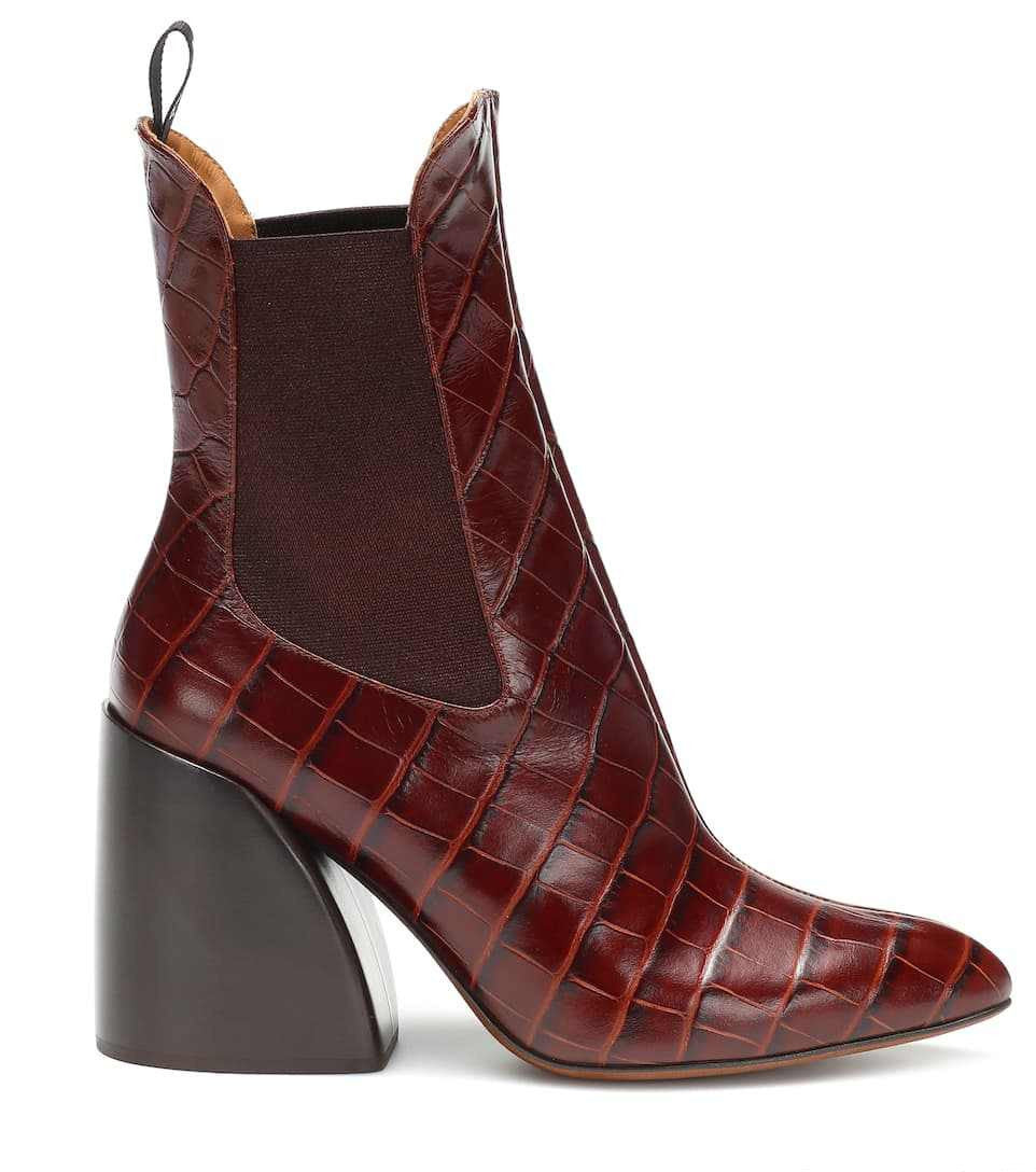 New thick-heeled high-heeled cowhide ankle boots