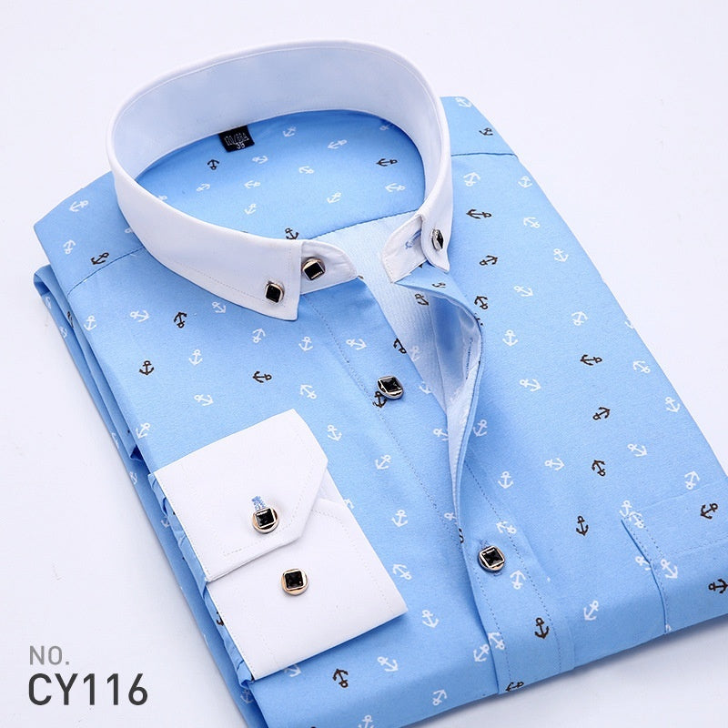 Men's Printed Long-sleeved Shirt Korean Style