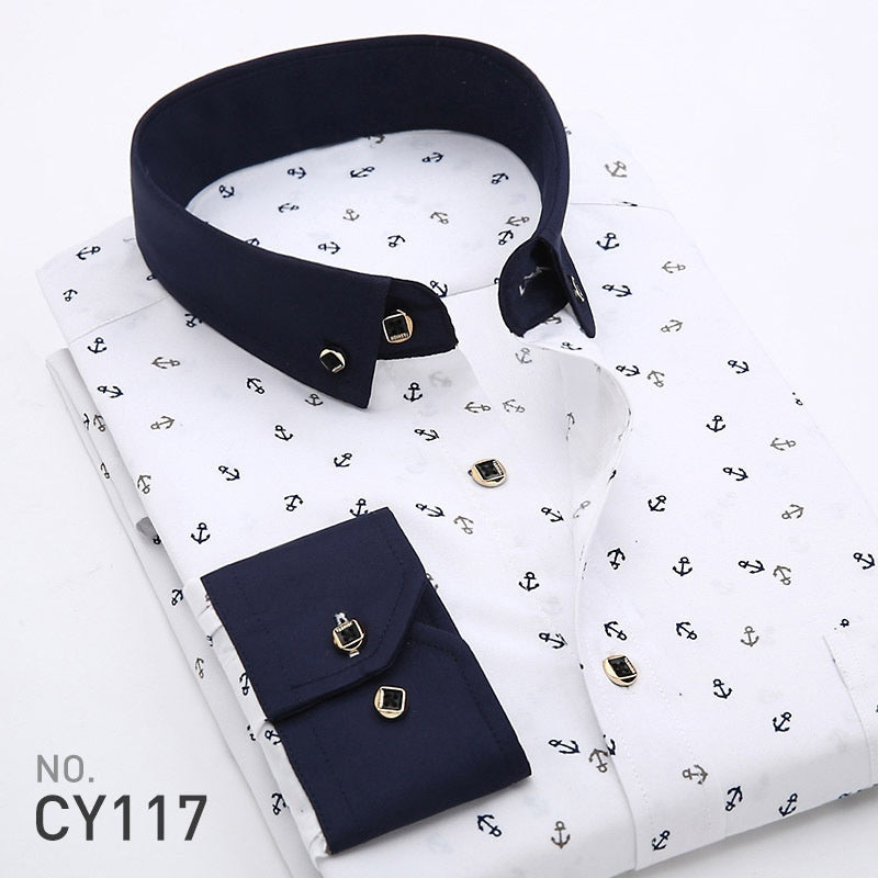 Men's Printed Long-sleeved Shirt Korean Style