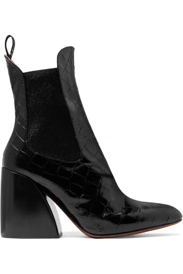 New thick-heeled high-heeled cowhide ankle boots