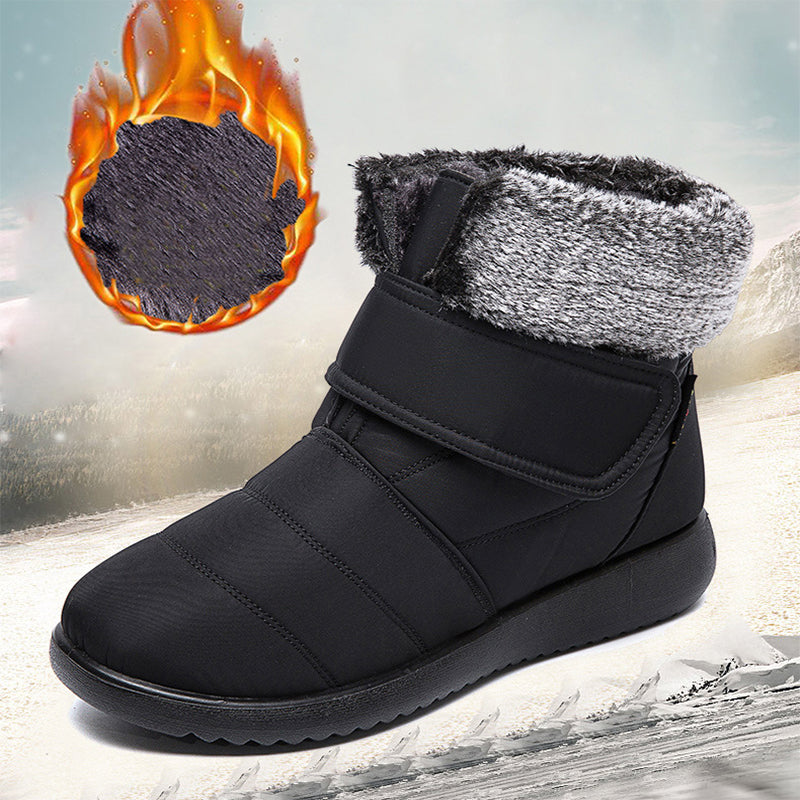 Women Snow Boots Winter Warm Plush Shoes With Velcro-design Flat Ankle Boots
