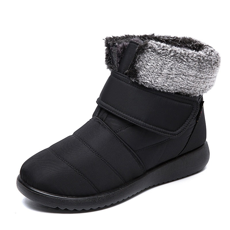 Women Snow Boots Winter Warm Plush Shoes With Velcro-design Flat Ankle Boots