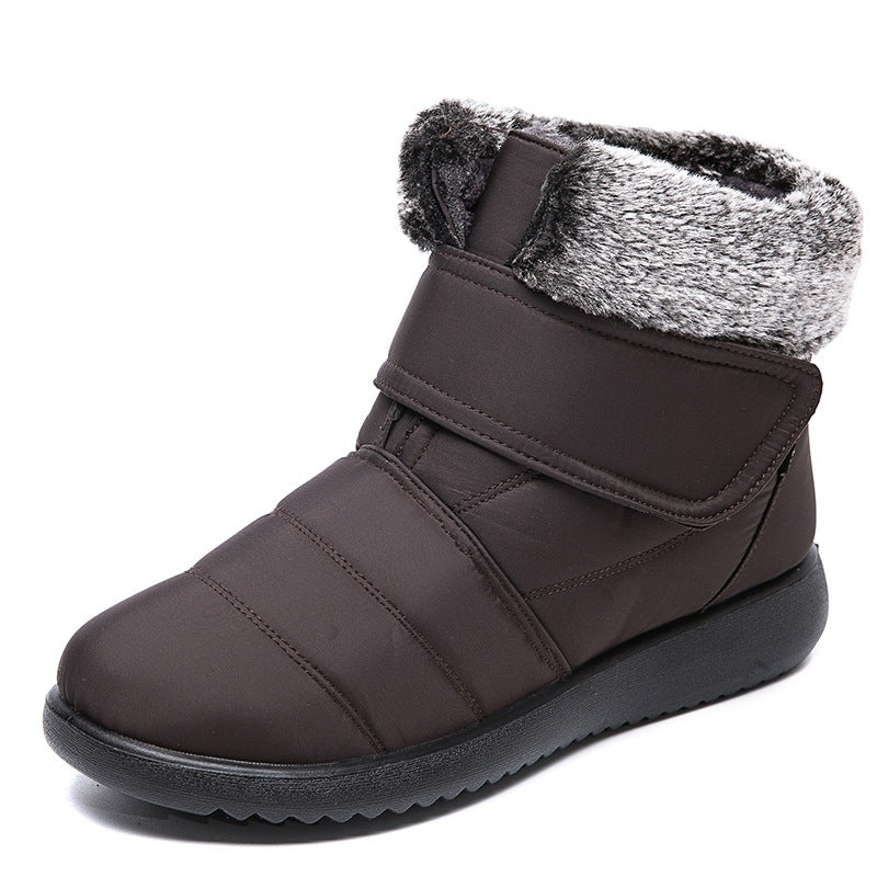 Women Snow Boots Winter Warm Plush Shoes With Velcro-design Flat Ankle Boots