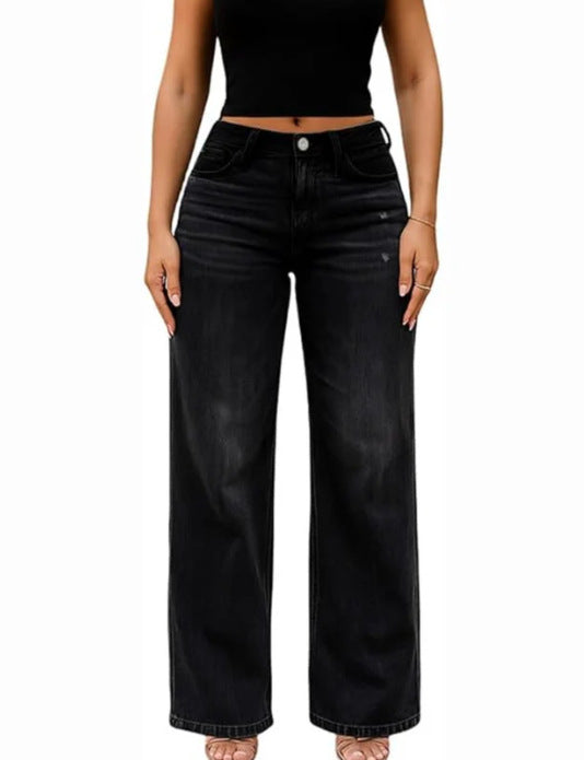 Womens Straight-leg Loose-fit Denim Jeans