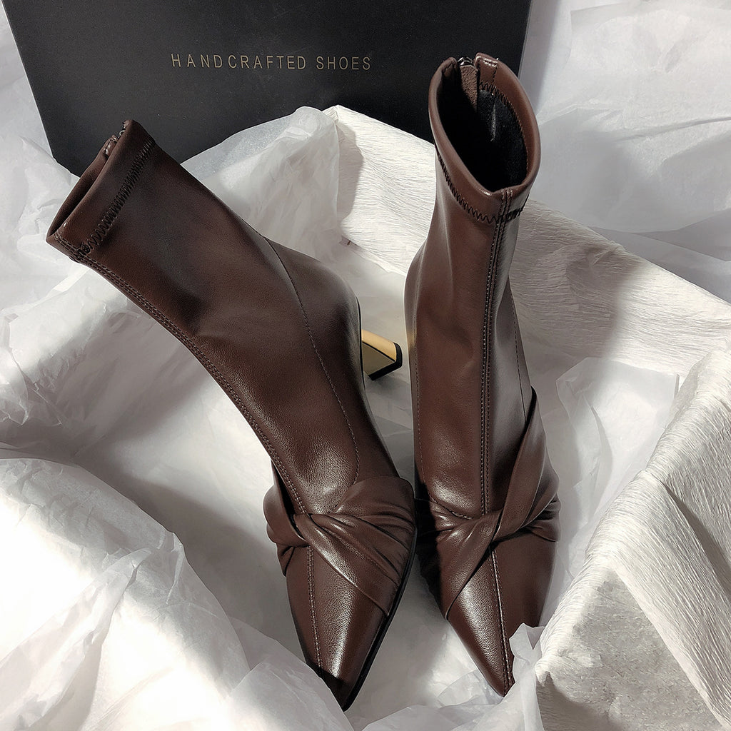 Women's New High-heeled Bow Korean Style Elastic Ankle Boots