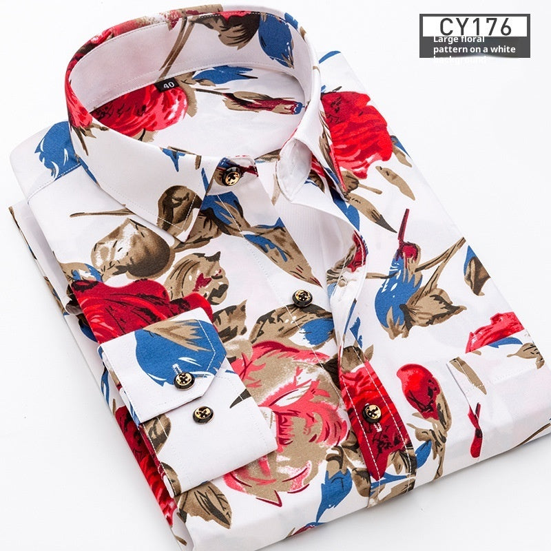Men's Printed Long-sleeved Shirt Korean Style
