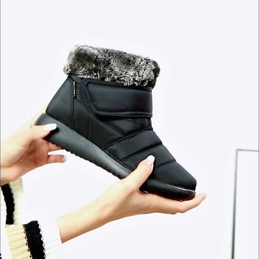 Women Snow Boots Winter Warm Plush Shoes With Velcro-design Flat Ankle Boots