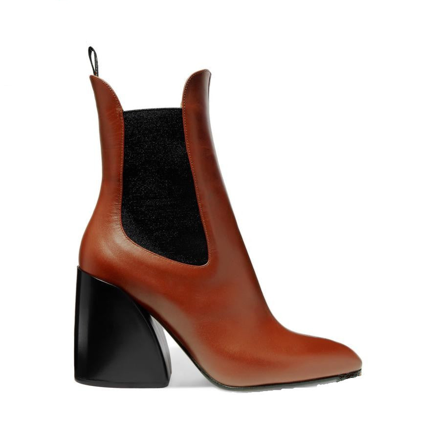 New thick-heeled high-heeled cowhide ankle boots