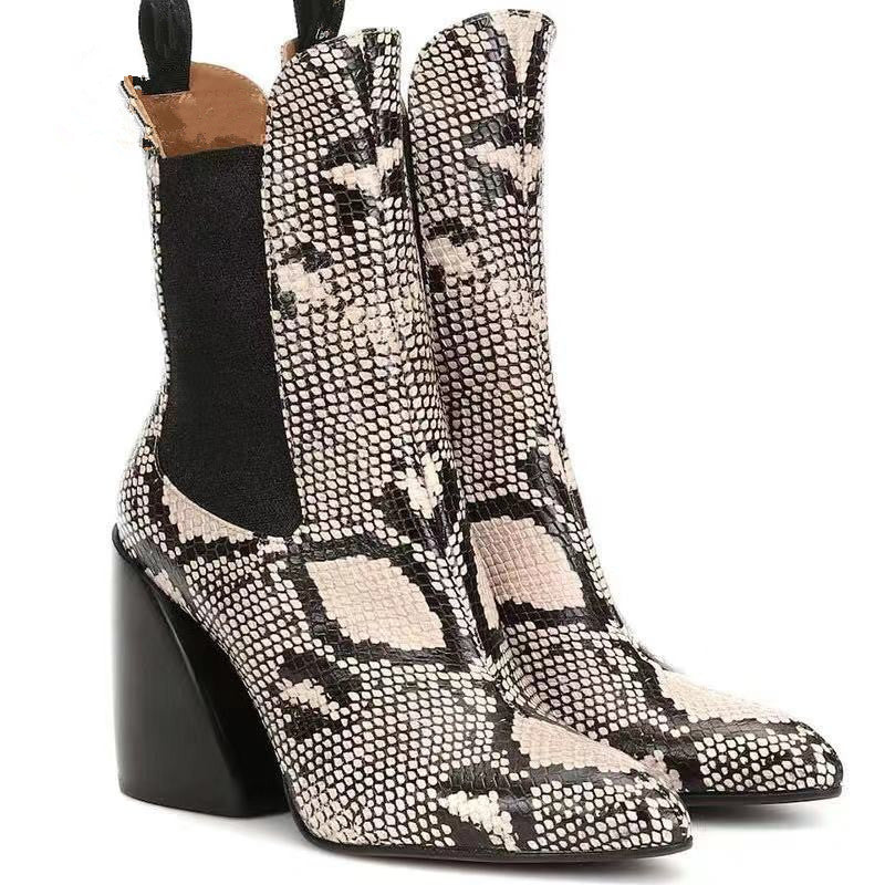 New thick-heeled high-heeled cowhide ankle boots