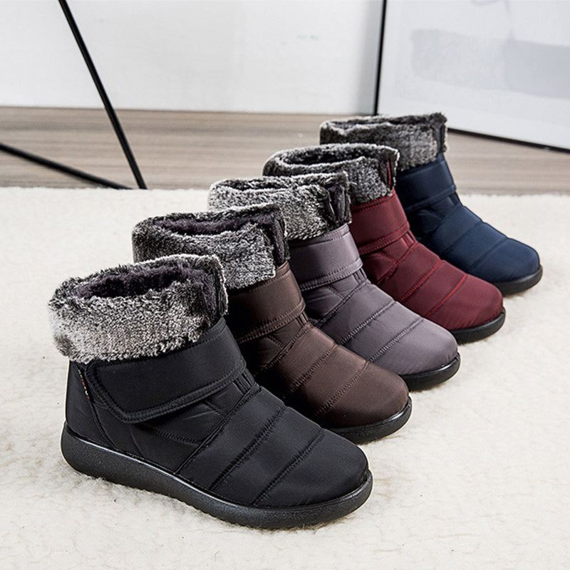 Women Snow Boots Winter Warm Plush Shoes With Velcro-design Flat Ankle Boots