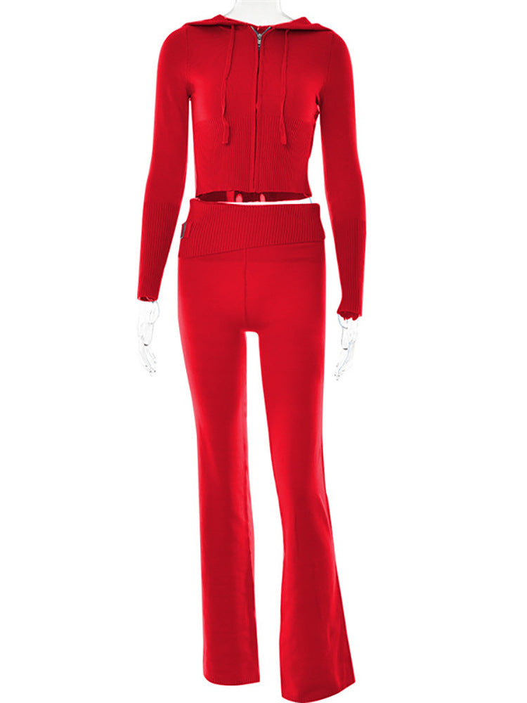 Hoodie Suit Sports Leisure Sexy Zip Long Sleeve Sweater And High Waist Long Pants Set Women's Clothing
