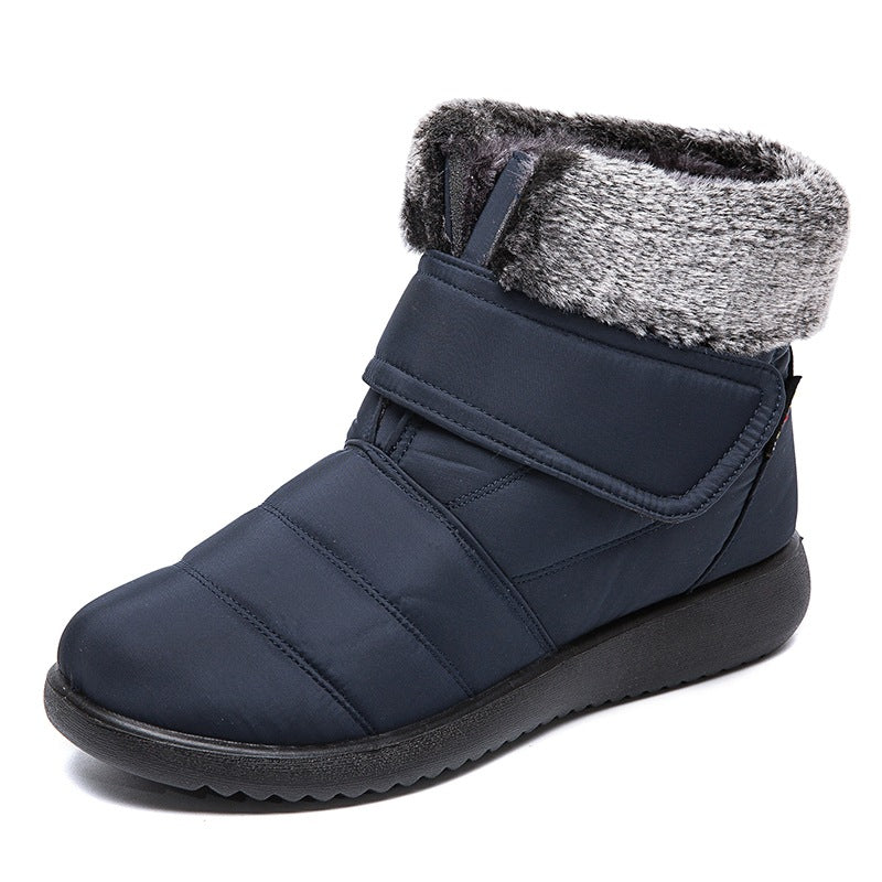 Women Snow Boots Winter Warm Plush Shoes With Velcro-design Flat Ankle Boots