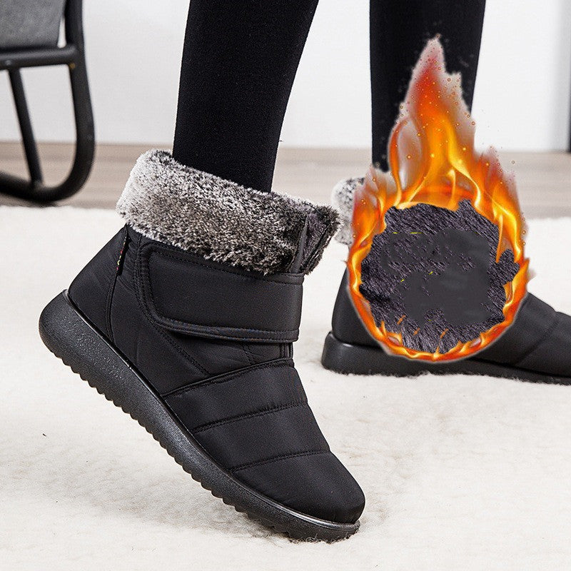 Women Snow Boots Winter Warm Plush Shoes With Velcro-design Flat Ankle Boots
