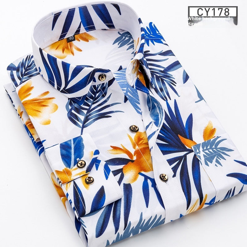 Men's Printed Long-sleeved Shirt Korean Style