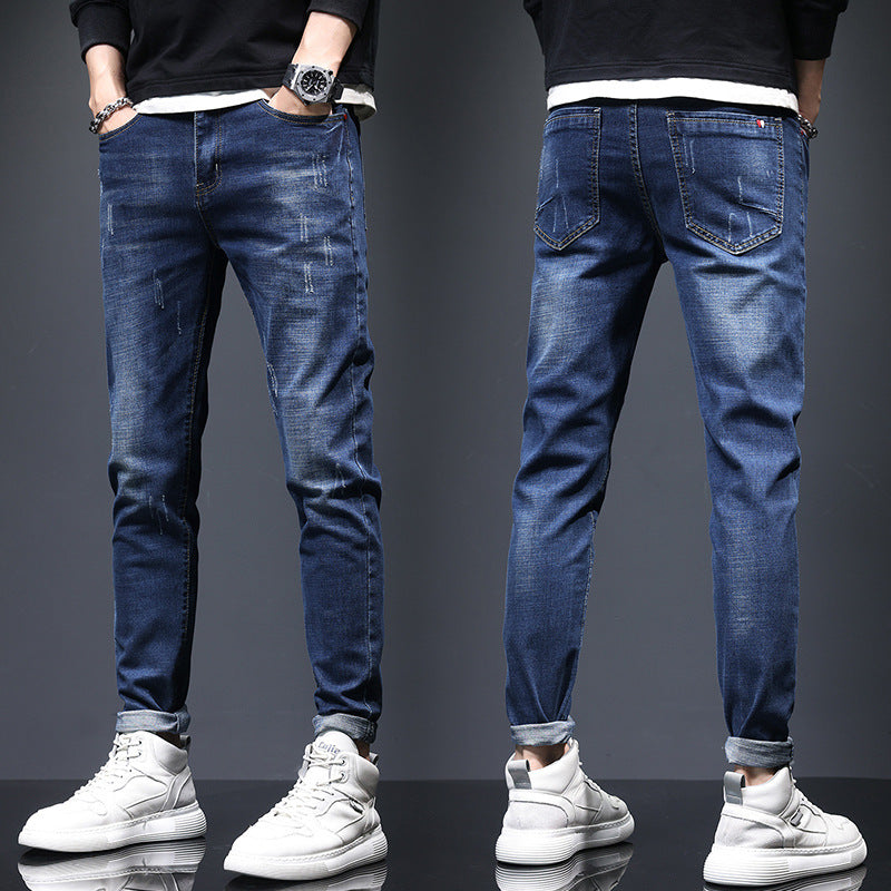 Mens Ripped Denim Jeans With Cat-Whisker Scratches