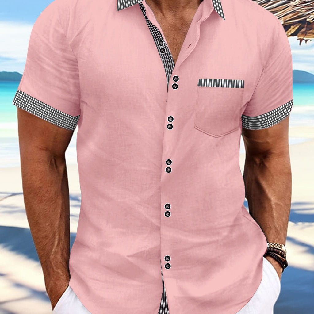 Striped Double Button Short Sleeve Casual Shirt