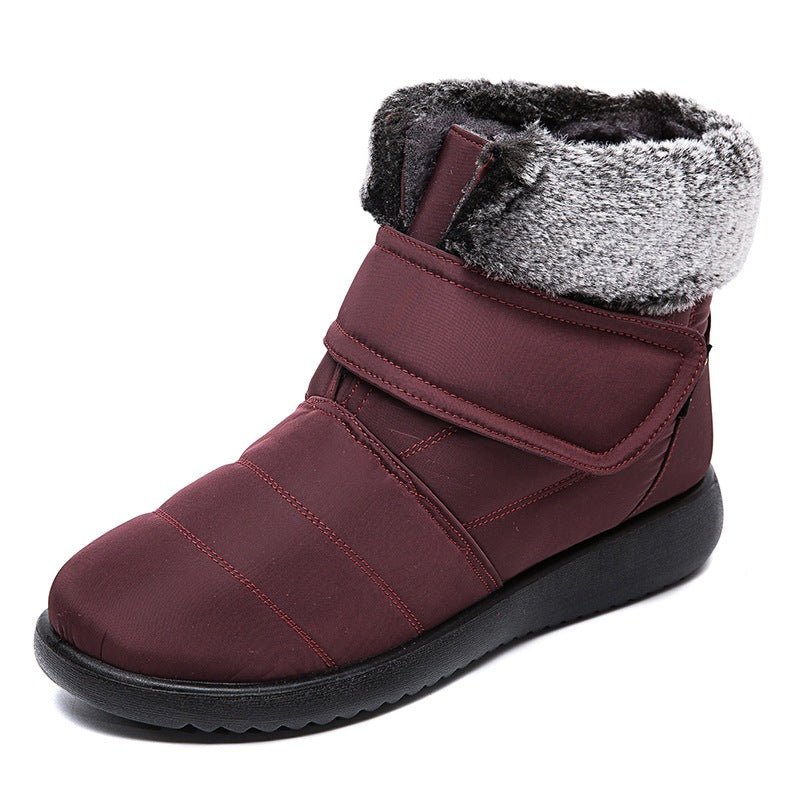 Women Snow Boots Winter Warm Plush Shoes With Velcro-design Flat Ankle Boots