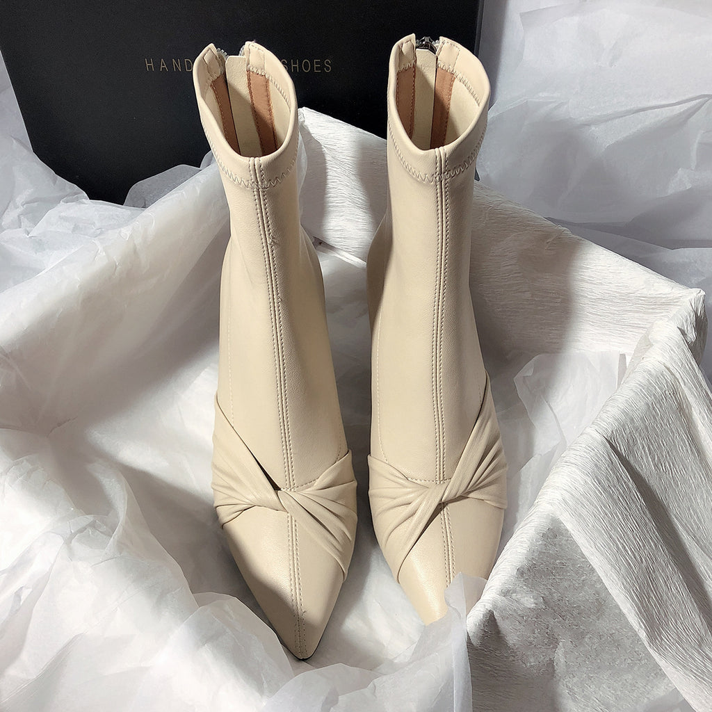Women's New High-heeled Bow Korean Style Elastic Ankle Boots