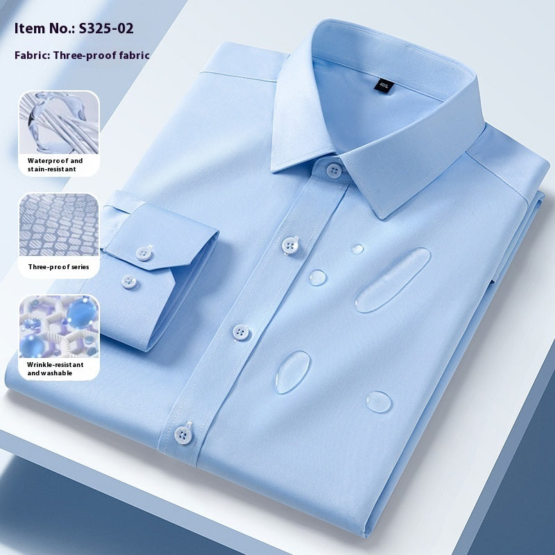 Spring And Summer Three-proof White Shirt Men's Long Sleeve. Machine washable.